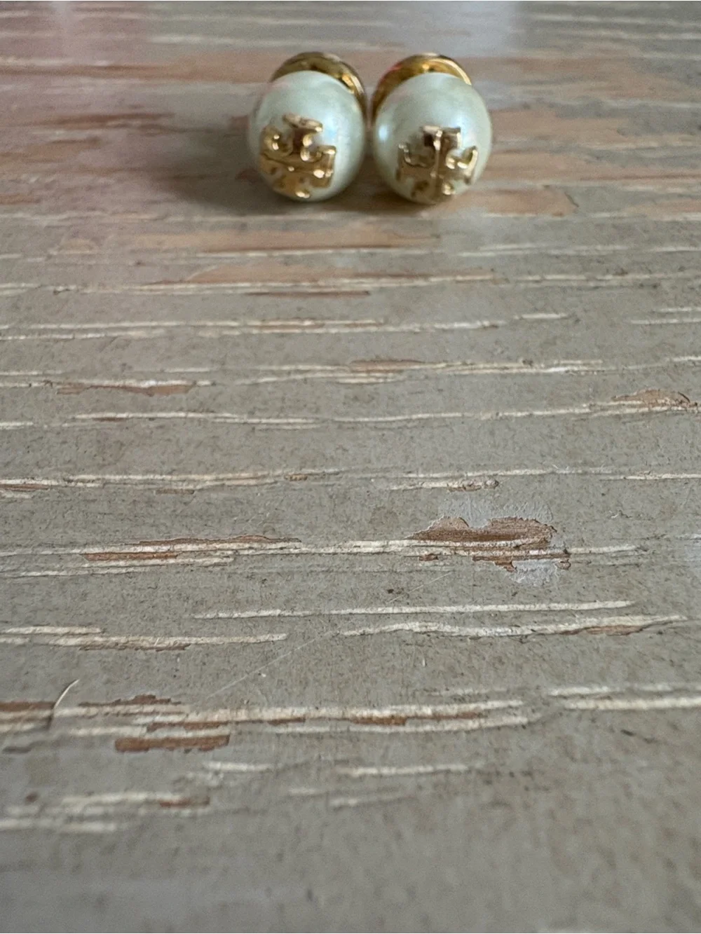 Tory Burch Swarovski Pearl Crystal Logo Stud Earrings $80 OBO